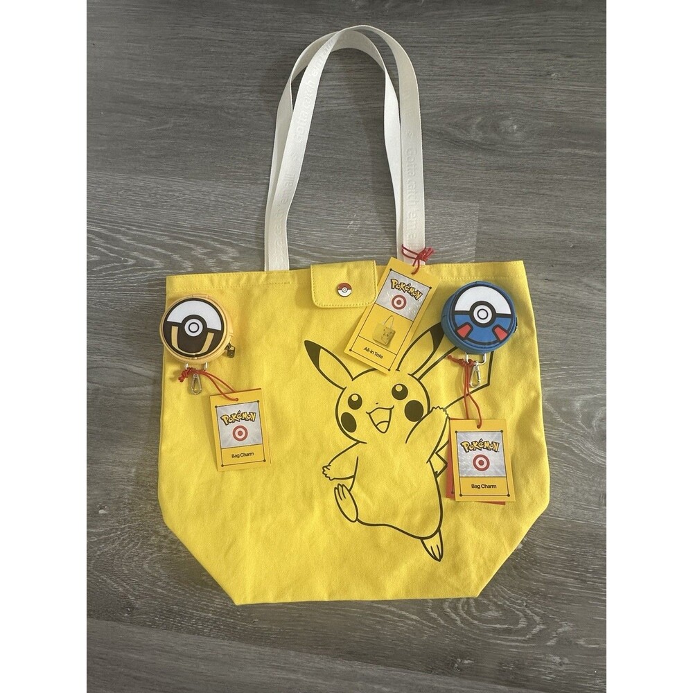 Pokemon x Target Pikachu Yellow Tote Bag + 2X Poke Ball Bag Charm(Yellow & Blue)